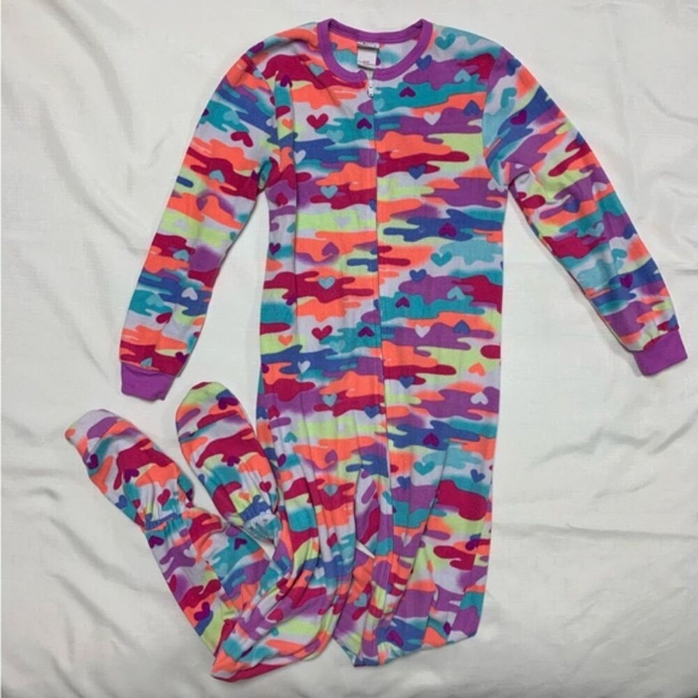 Neon Camo Camouflage Soft Fleece Footed Feetie Footy Pajamas PJs Girl’s Medium